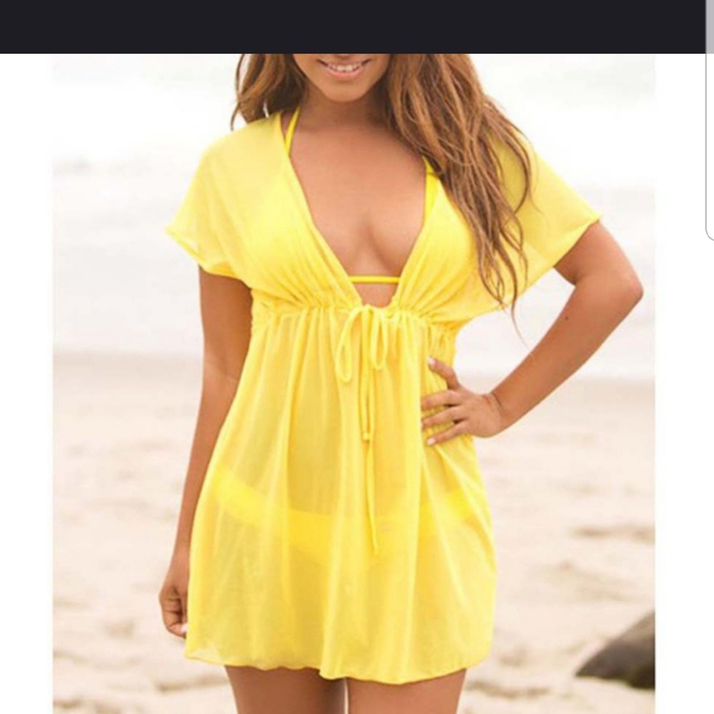 WOMENS V NECK SMOCK BEACH COVER UP - Picture 1 of 5